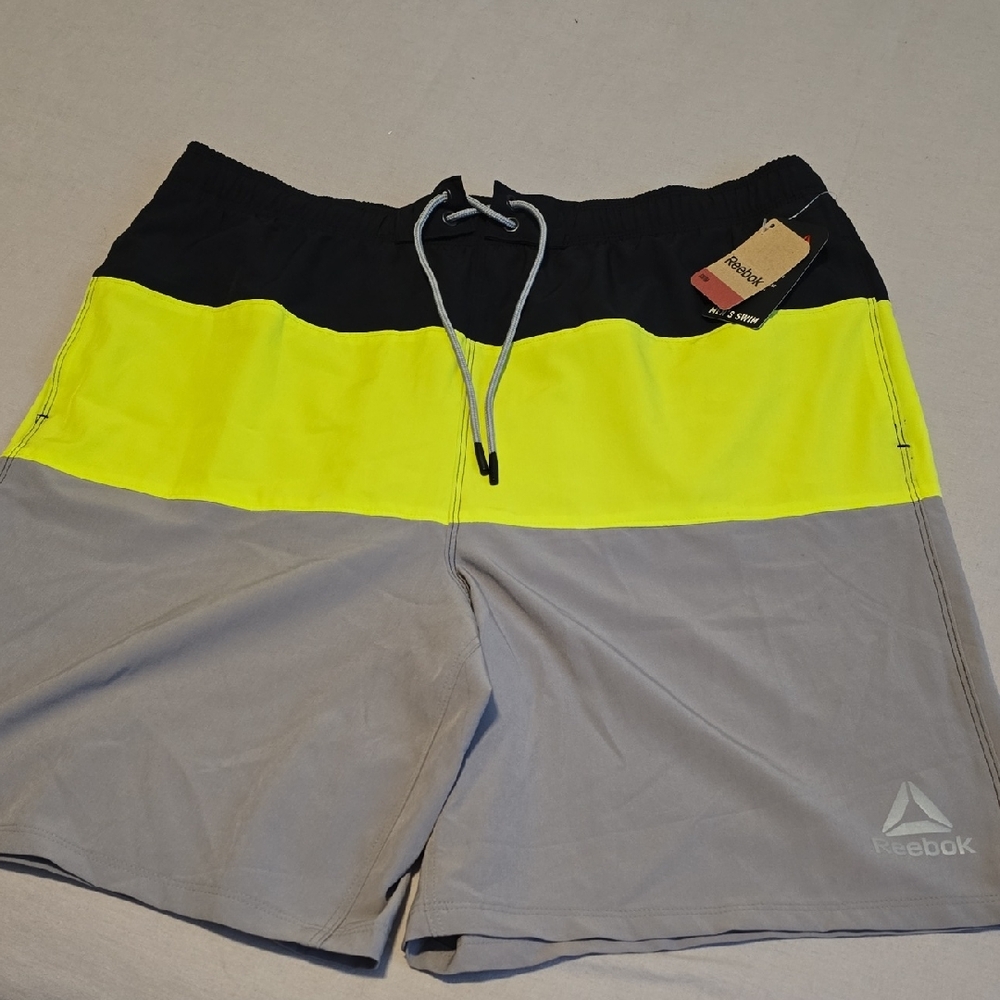 Reebok Black, Yellow, and Gray Swim Shorts